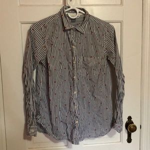 Striped button down shirt with hearts